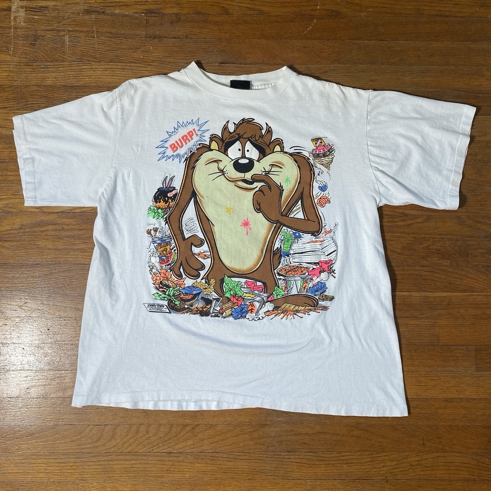 Vintage 1988 Tasmanian Devil Fast Food Puff Graphic Print T-shirt Men's Medium‎